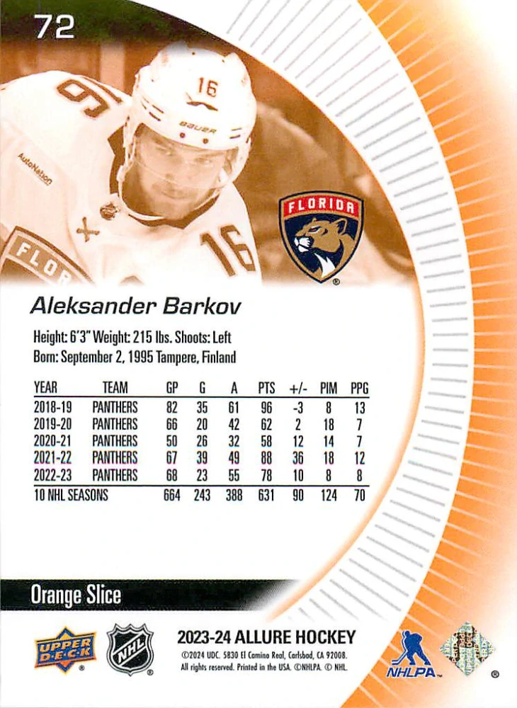 2023-24 UD Allure - Aleksander Barkov - Orange Slice #72