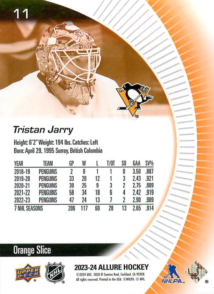 2023-24 UD Allure - Tristan Jarry - Orange Slice #11