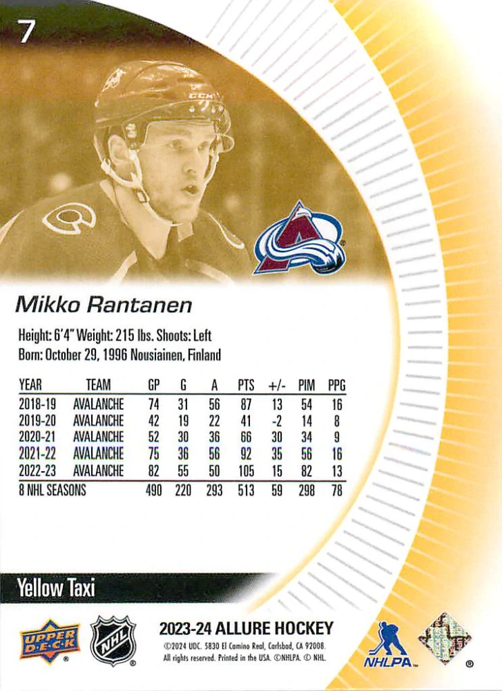 2023-24 UD Allure - Mikko Rantanen - Yellow Taxi #7