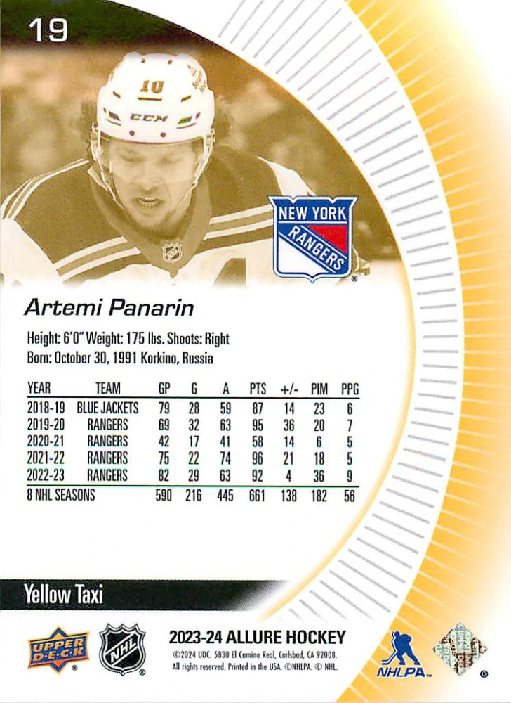 2023-24 UD Allure - Artemi Panarin - Yellow Taxi #19