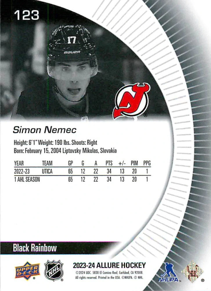 2023-24 UD Allure - Šimon Nemec - Rookie Black Rainbow #123