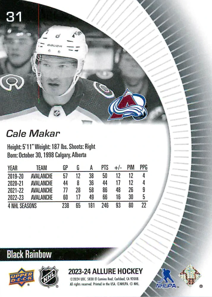 2023-24 UD Allure - Cale Makar - Black Rainbow #31
