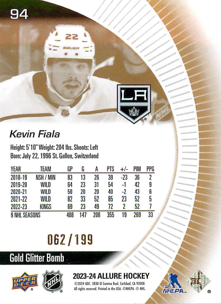 2023-24 UD Allure - Kevin Fiala - Gold Glitter Bomb /199 #94