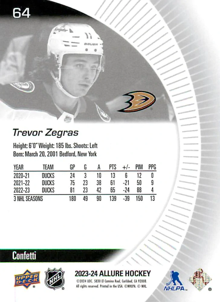 2023-24 UD Allure - Trevor Zegras - Confetti #64