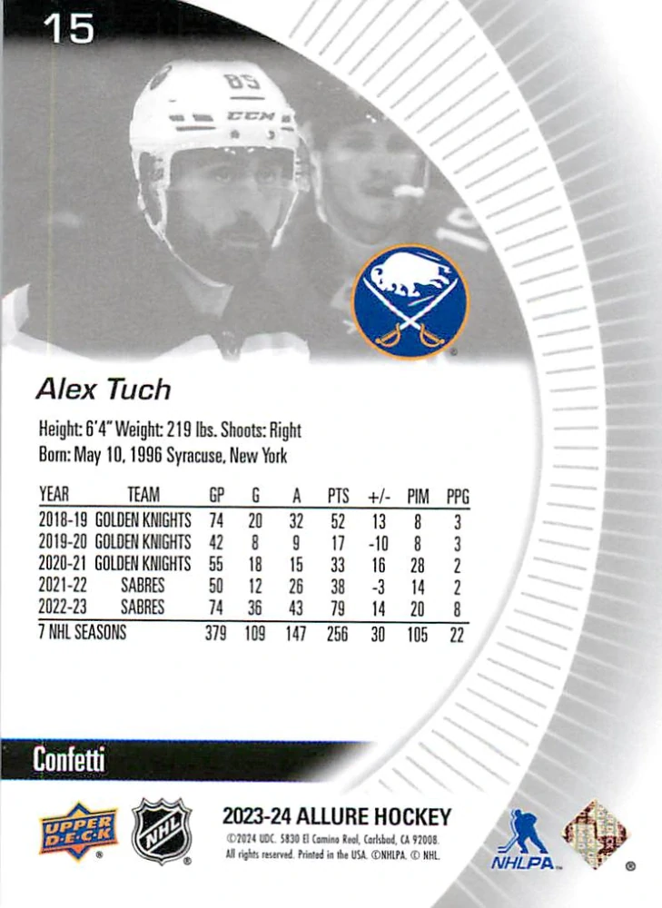 2023-24 UD Allure - Alex Tuch - Confetti #15