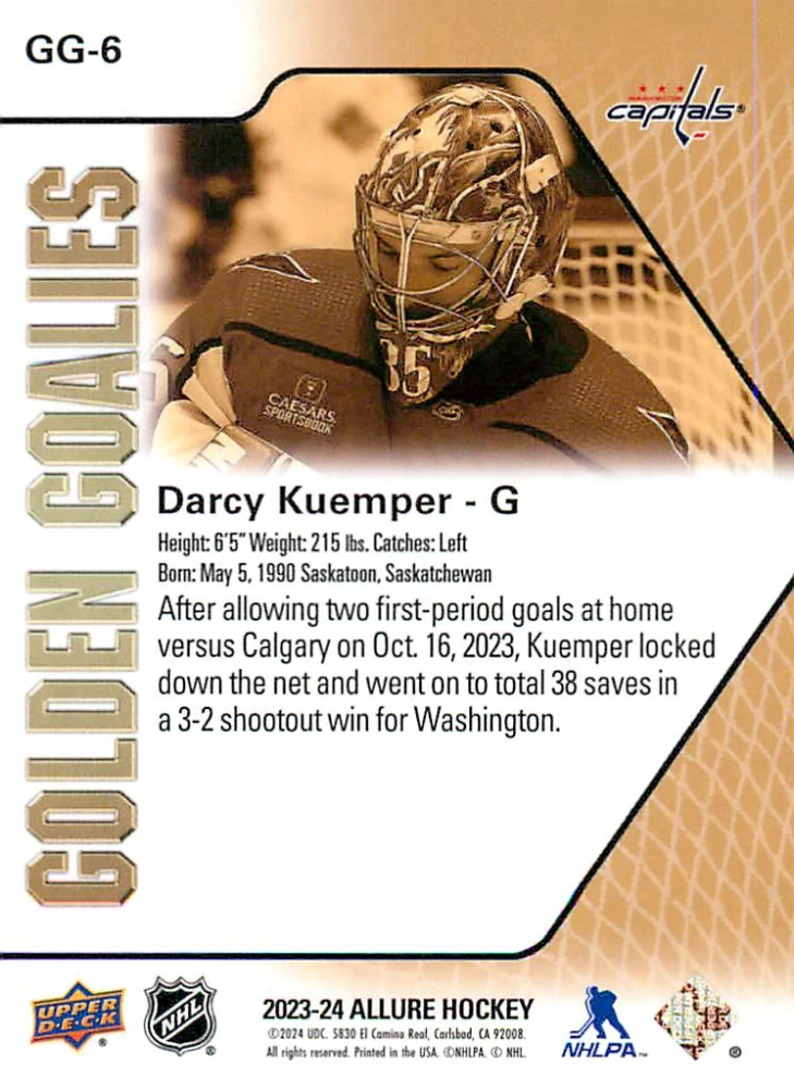 2023-24 UD Allure - Darcy Kuemper - Golden Goalies #GG-6