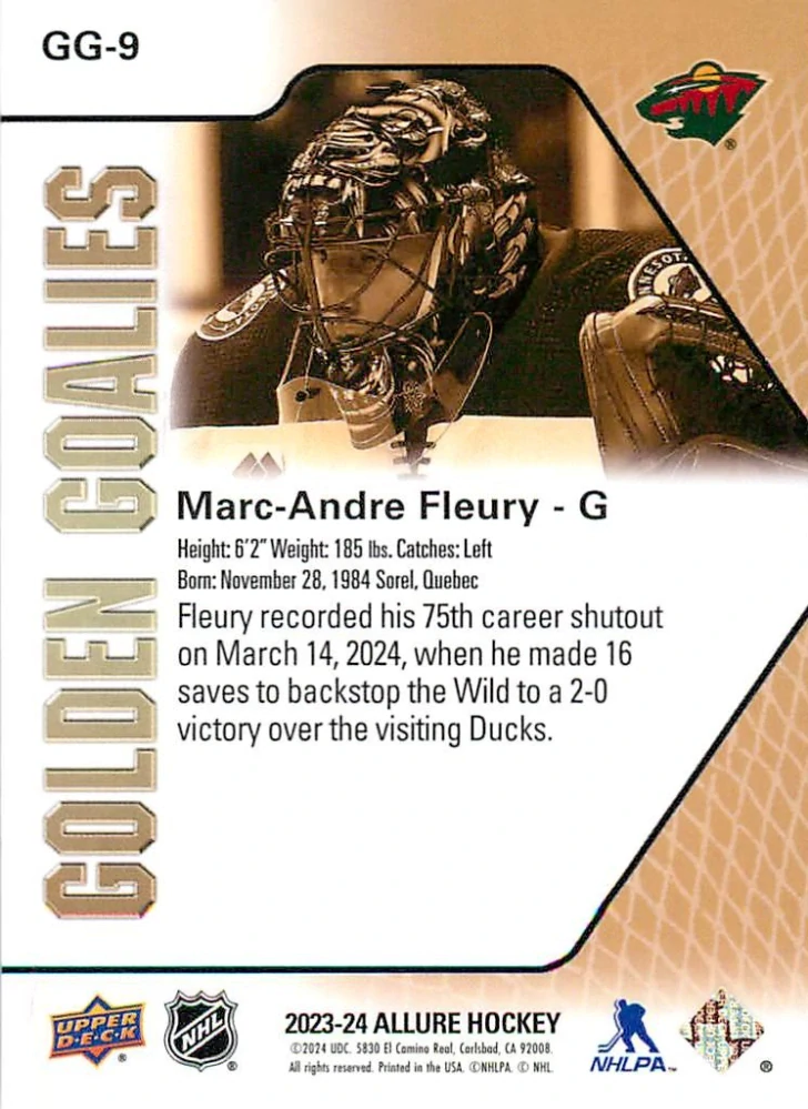 2023-24 UD Allure - Marc-Andre Fleury - Golden Goalies #GG-9
