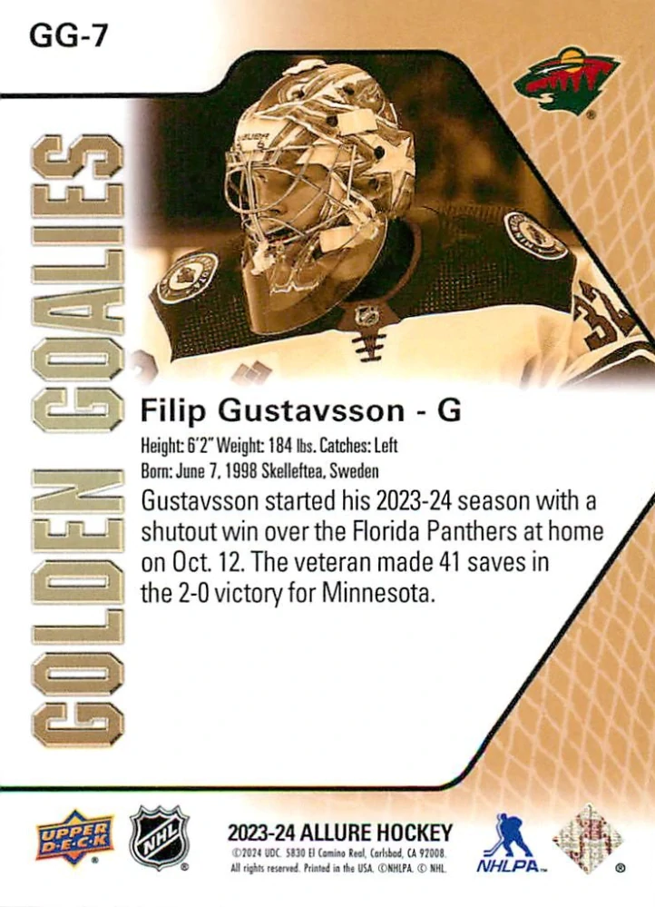 2023-24 UD Allure - Filip Gustavsson - Golden Goalies #GG-7