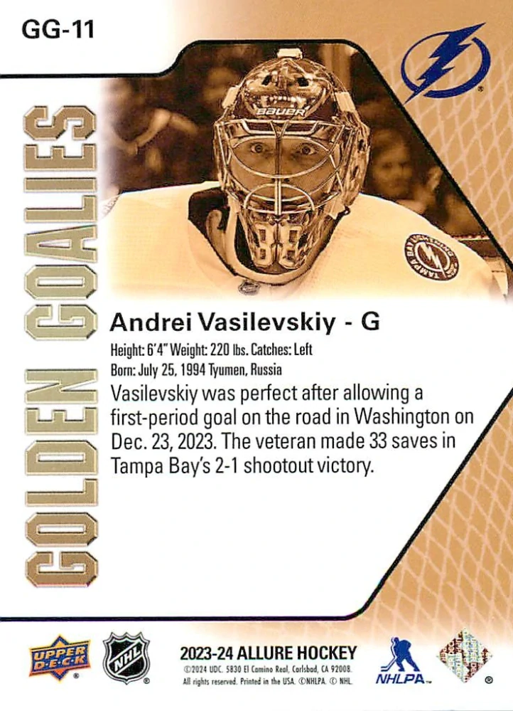 2023-24 UD Allure - Andrei Vasilevskiy - Golden Goalies #GG-11