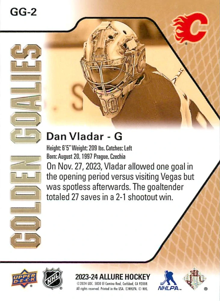 2023-24 UD Allure - Dan Vladař - Golden Goalies #GG-2