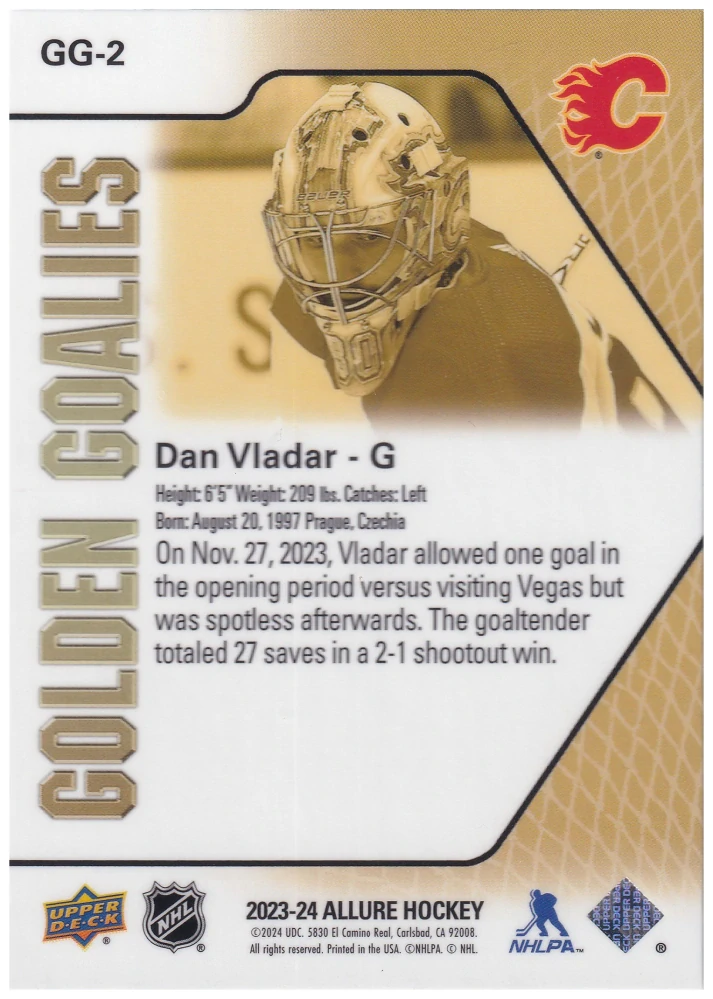 2023-24 UD Allure - Dan Vladař - Golden Goalies #GG-2