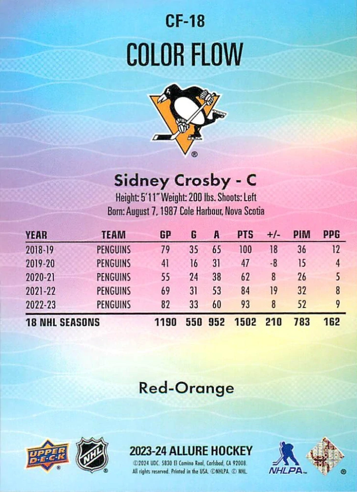 2023-24 UD Allure - Sidney Crosby - Color Flow Red-Orange #CF-18