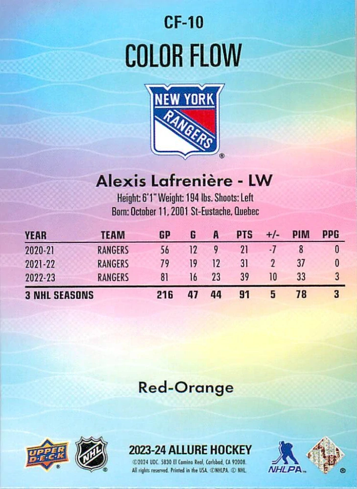2023-24 UD Allure - Alexis Lafreniere - Color Flow Red-Orange #CF-10