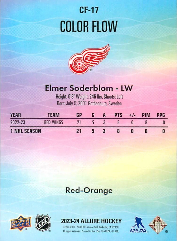 2023-24 UD Allure - Elmer Soderblom - Color Flow Red-Orange #CF-17