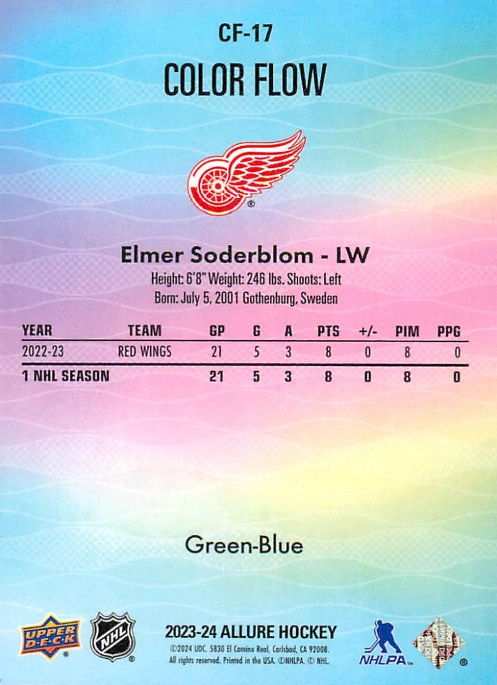 2023-24 UD Allure - Elmer Soderblom - Color Flow Green-Blue #CF-17