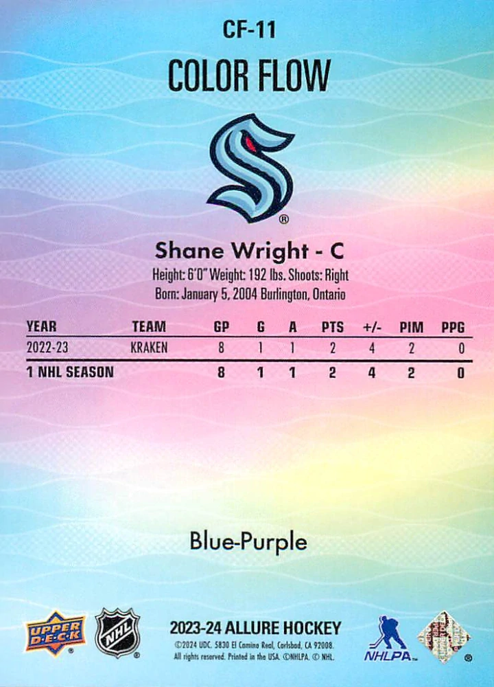 2023-24 UD Allure - Shane Wright - Color Flow Blue-Purple #CF-11