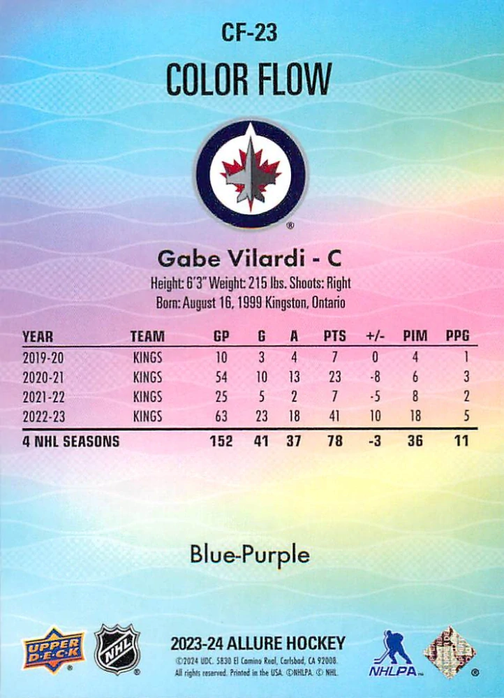 2023-24 UD Allure - Gabe Vilardi - Color Flow Blue-Purple #CF-23