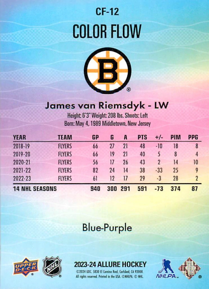 2023-24 UD Allure - James van Riemsdyk - Color Flow Blue-Purple #CF-12