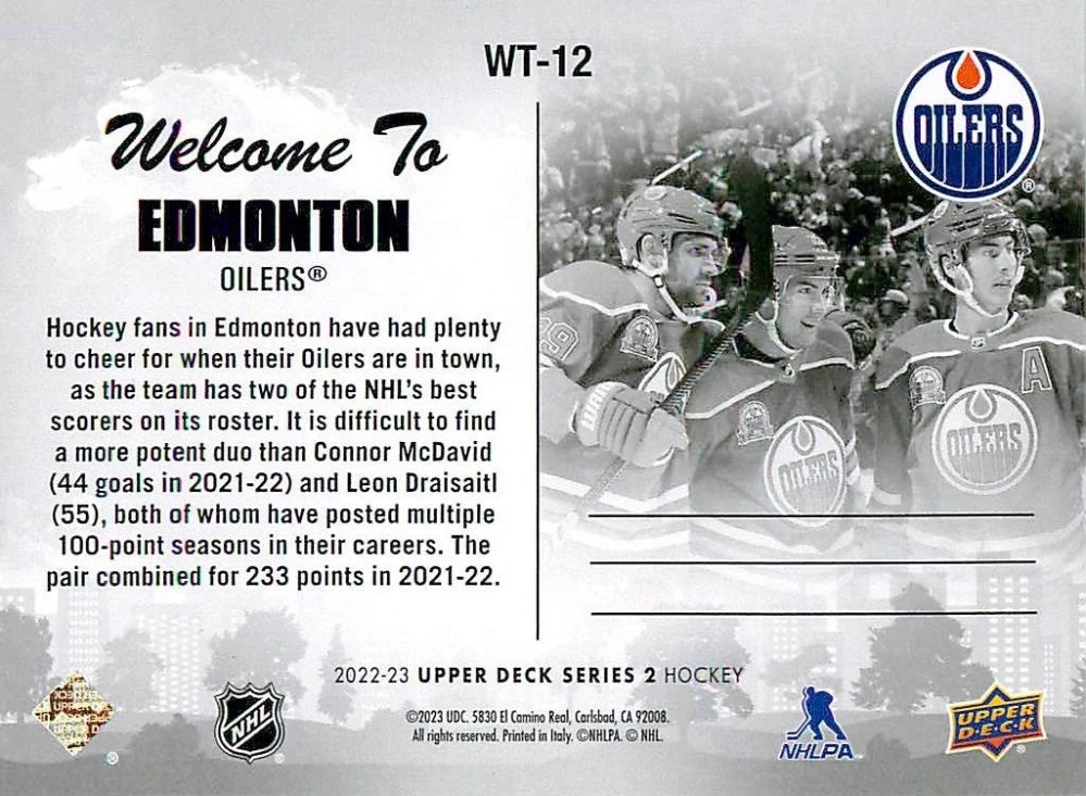 2022-23 UD Series 2 - Welcome To Edmonton #WT-12