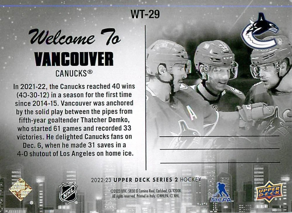 2022-23 UD Series 2 - Welcome To Vancouver #WT-29