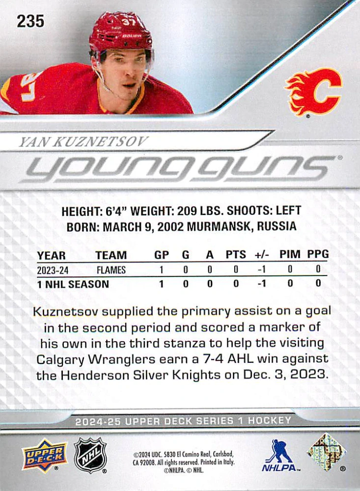 2024-25 UD Series 1 - Yan Kuznetsov - Young Guns #235