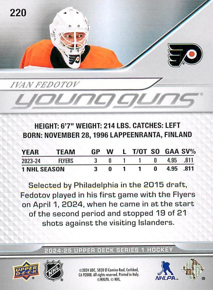 2024-25 UD Series 1 - Ivan Fedotov - Young Guns #220