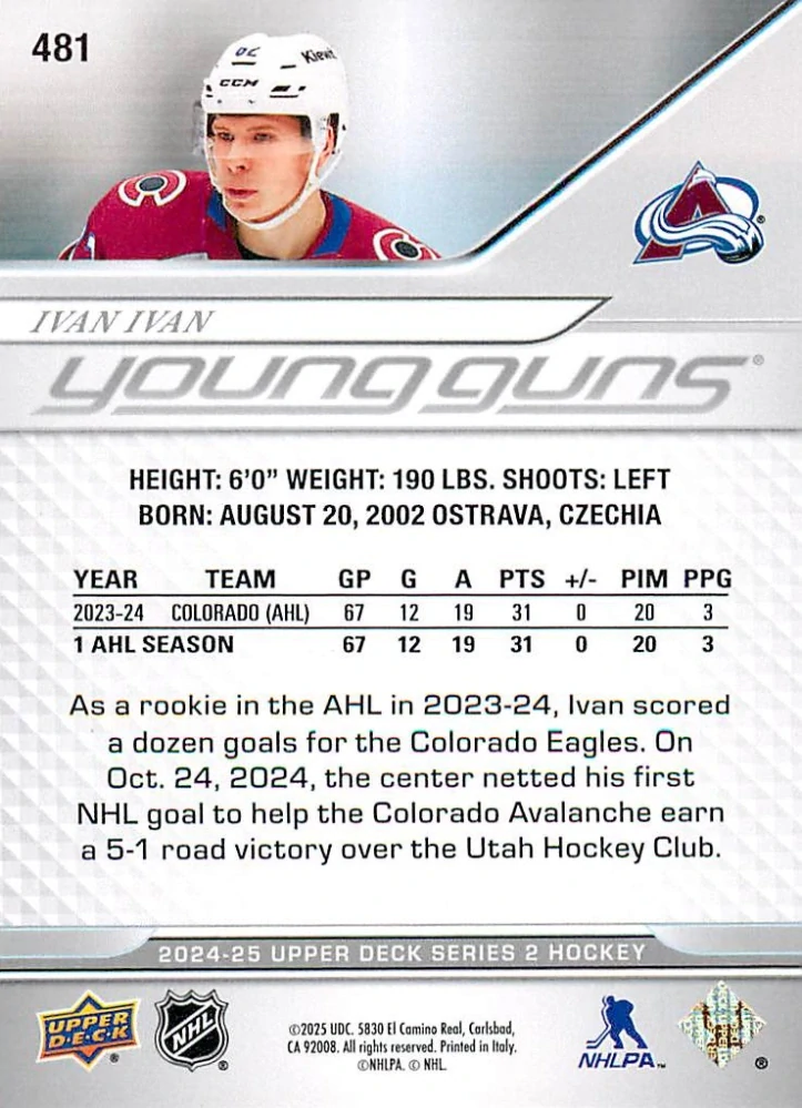 2024-25 UD Series 2 - Ivan Ivan - Young Guns #481