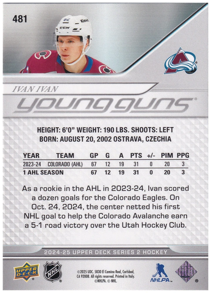 2024-25 UD Series 2 - Ivan Ivan - Young Guns #481