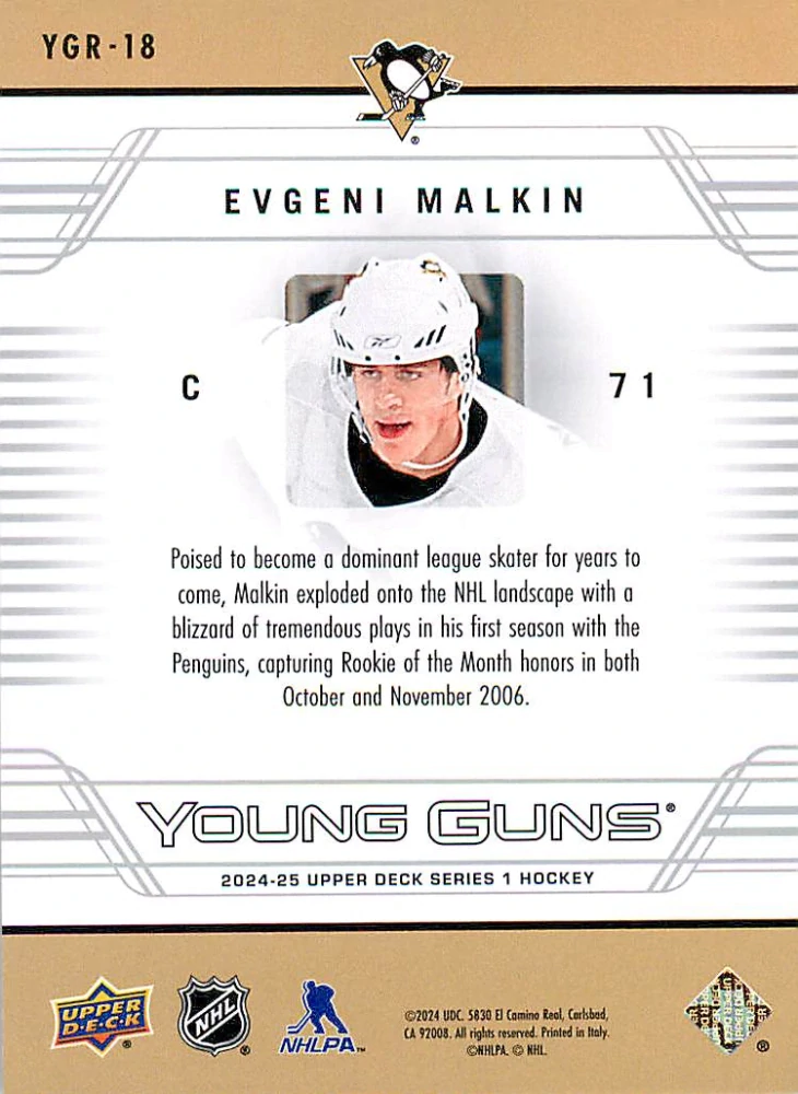 2024-25 UD Series 1 - Evgeni Malkin - Young Guns Renewed #YGR-18