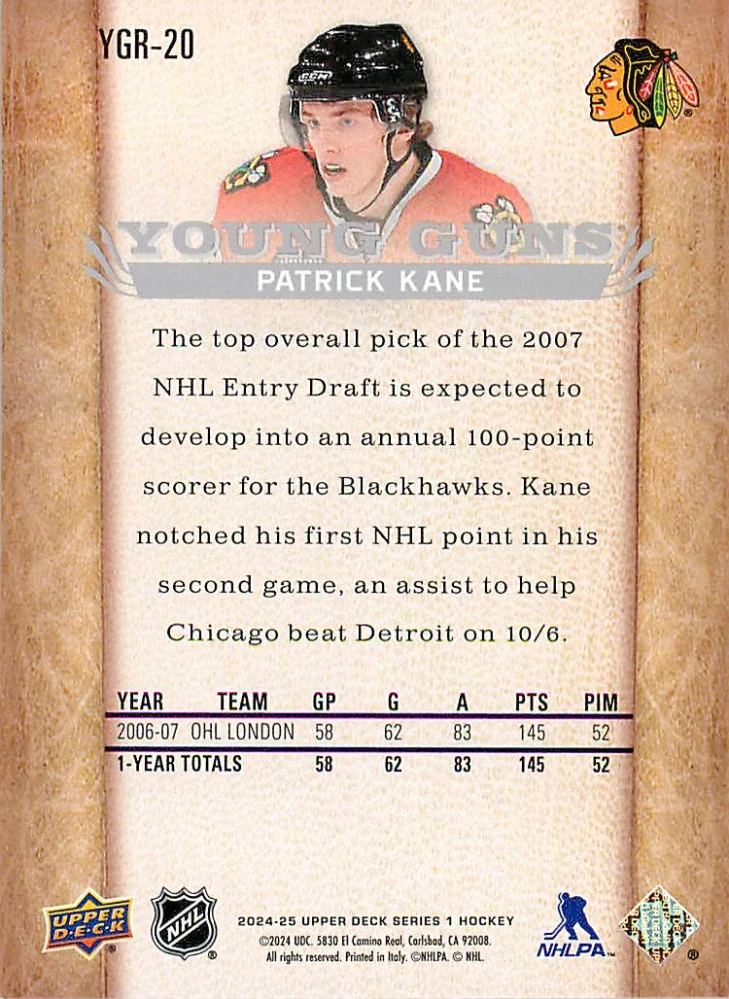 2024-25 UD Series 1 - Patrick Kane - Young Guns Renewed #YGR-20