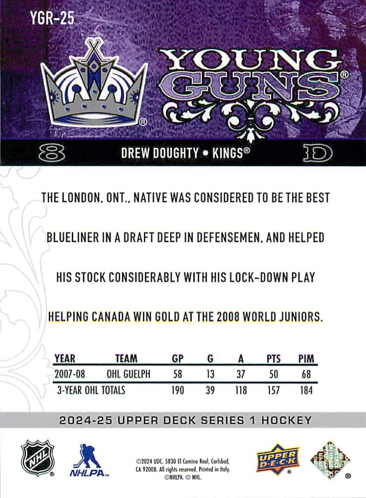 2024-25 UD Series 1 - Drew Doughty - Young Guns Renewed #YGR-25