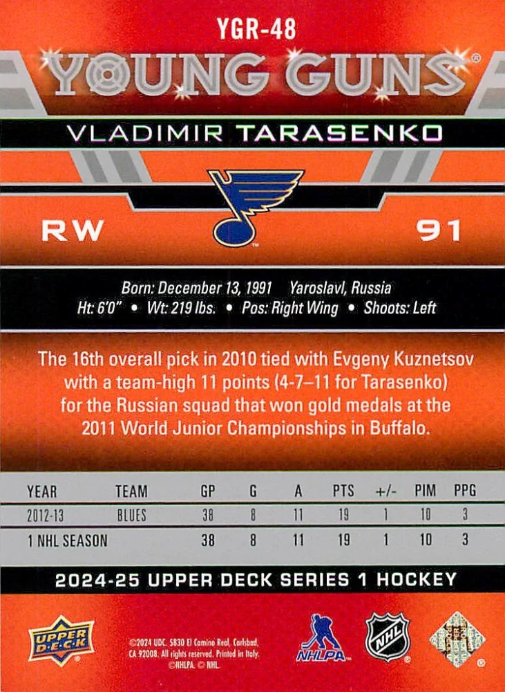 2024-25 UD Series 1 - Vladimir Tarasenko - Young Guns Renewed #YGR-48