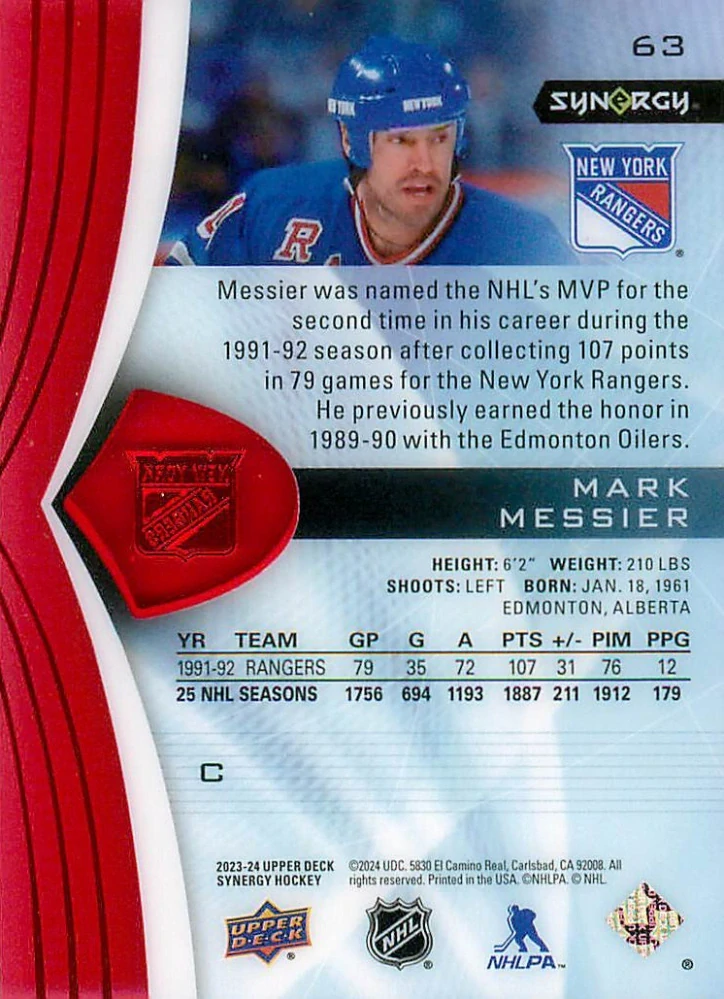 2023-24 UD Synergy - Mark Messier #63