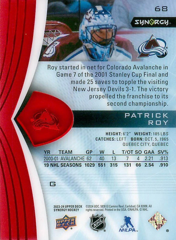 2023-24 UD Synergy - Patrick Roy #68