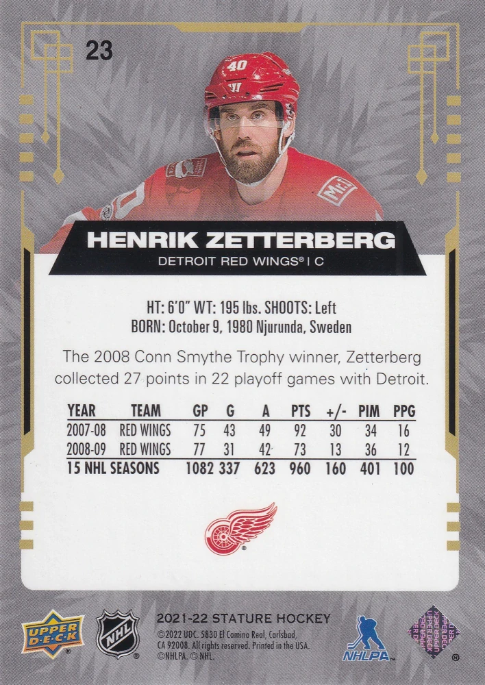 2021-22 UD Stature - Henrik Zetterberg #23