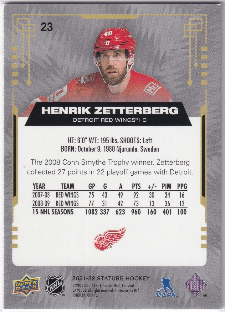 2021-22 UD Stature - Henrik Zetterberg #23