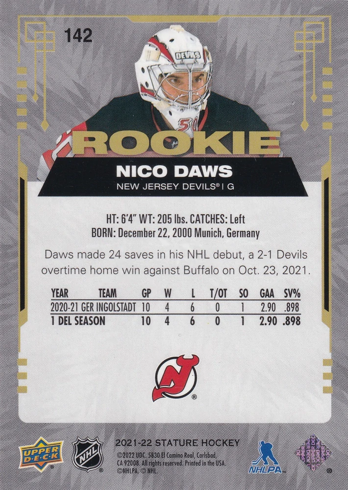 2021-22 UD Stature - Nico Daws - Rookie /399 #142