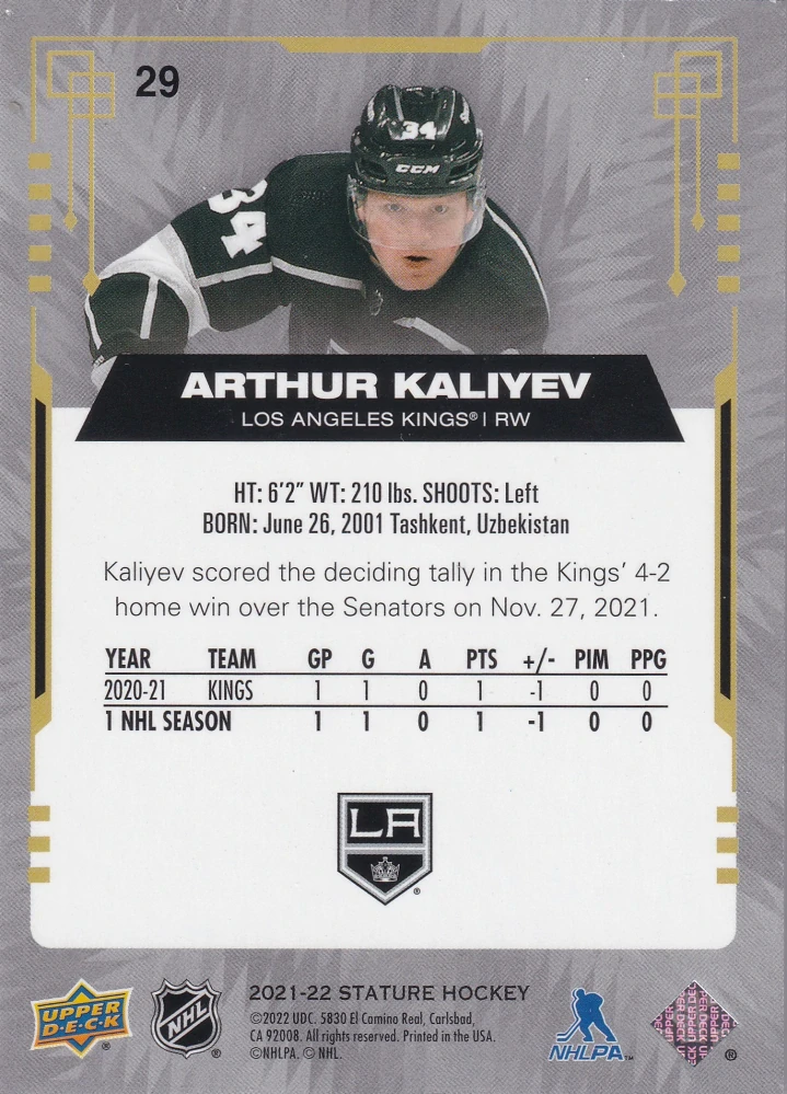 2021-22 UD Stature - Arthur Kaliyev - Red /75 #29