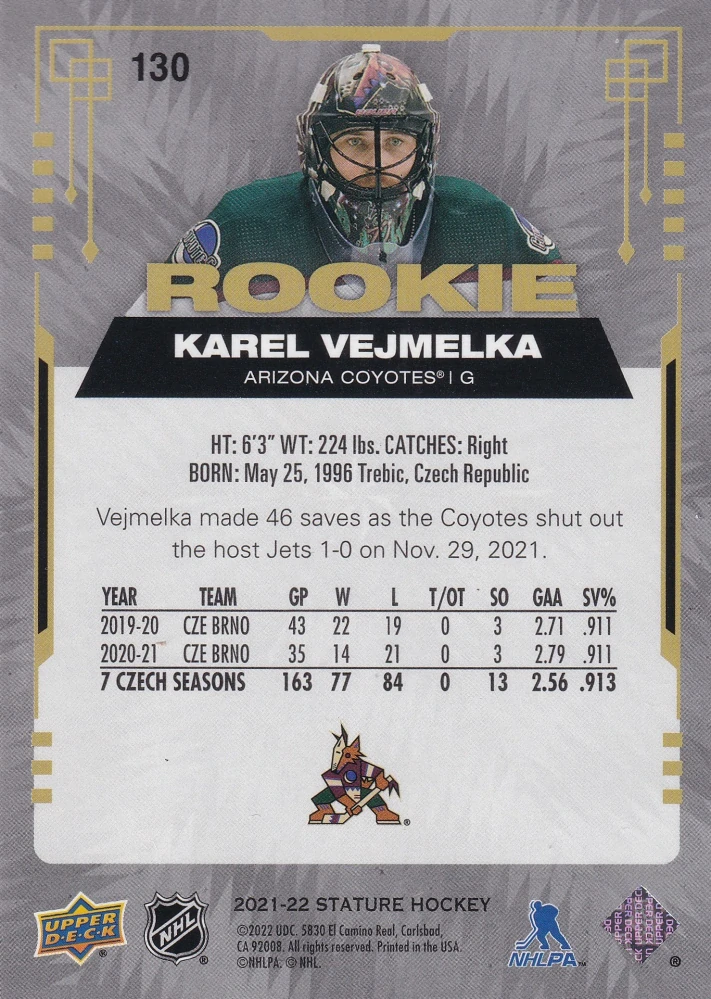 2021-22 UD Stature - Karel Vejmelka - Rookie Green /149 #130
