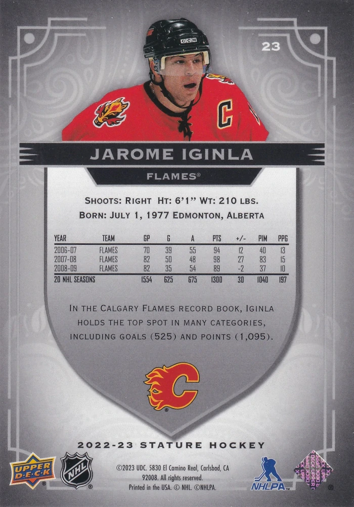 2022-23 UD Stature - Jarome Iginla #23