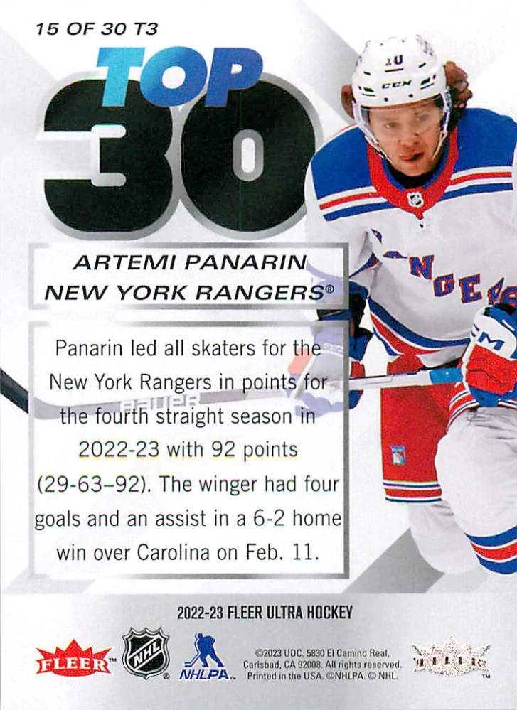 2022-23 UD Fleer Ultra - Artemi Panarin - Top 30 #15