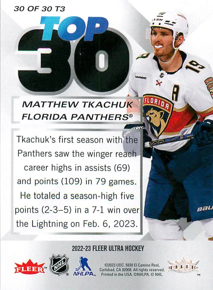 2022-23 UD Fleer Ultra - Matthew Tkachuk - Top 30 #30