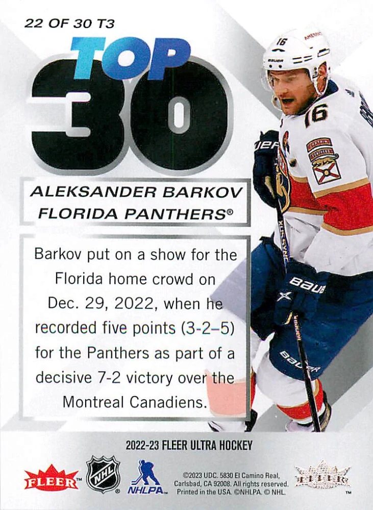 2022-23 UD Fleer Ultra - Aleksander Barkov - Top 30 #22
