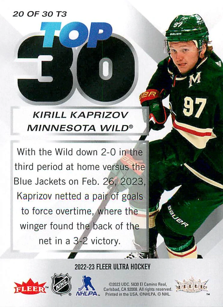 2022-23 UD Fleer Ultra - Kirill Kaprizov - Top 30 #20