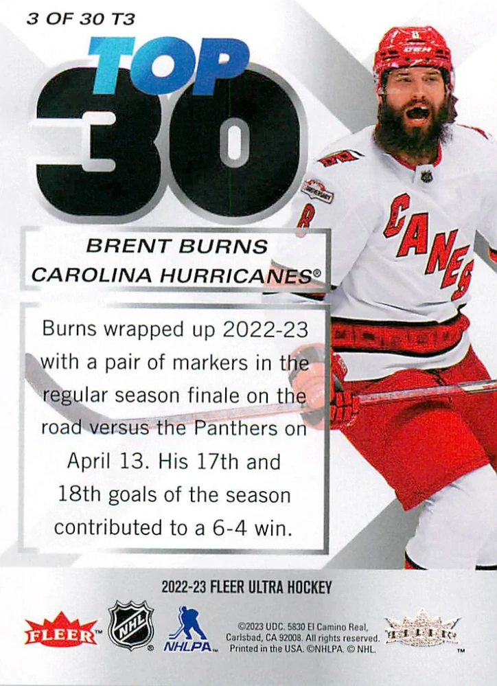 2022-23 UD Fleer Ultra - Brent Burns - Top 30 #3