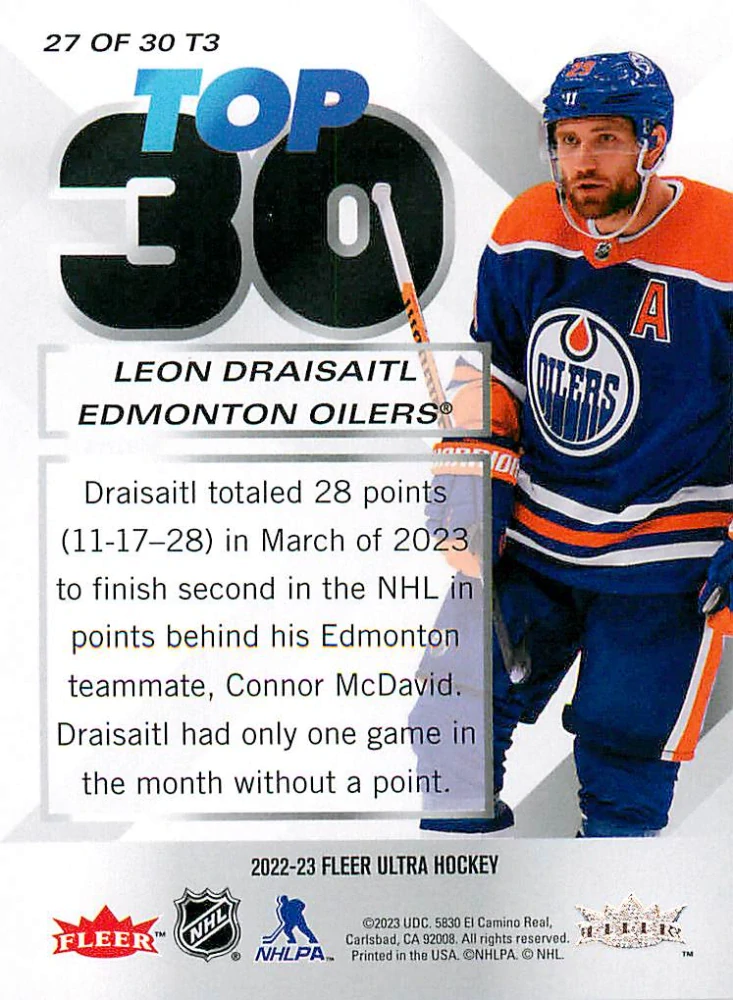 2022-23 UD Fleer Ultra - Leon Draisaitl - Top 30 #27