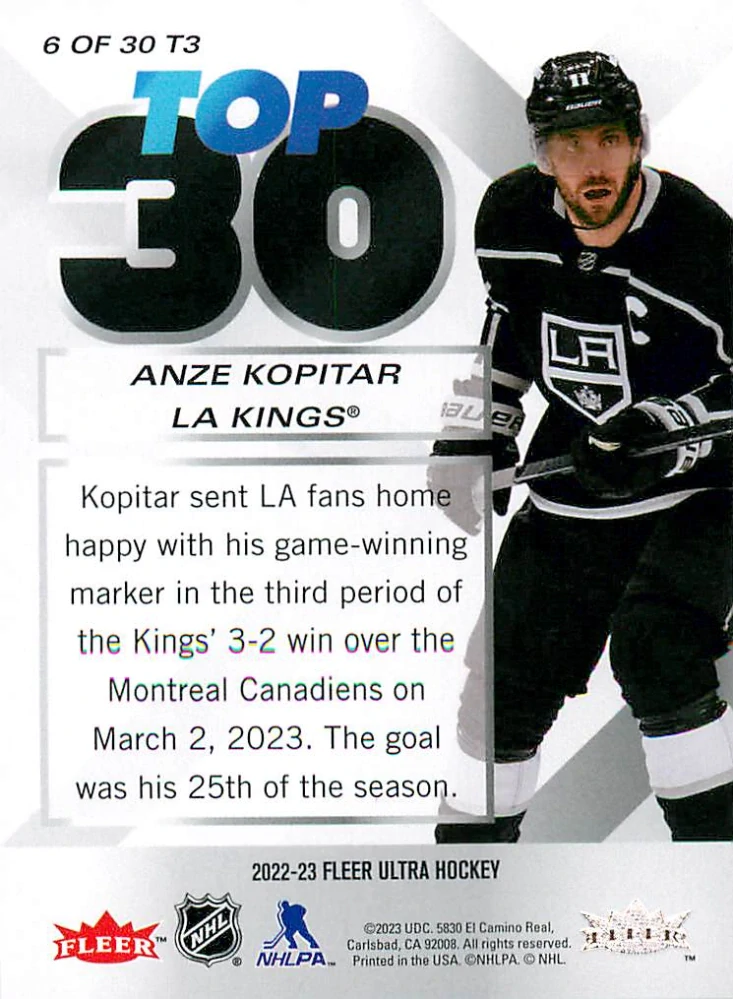 2022-23 UD Fleer Ultra - Anze Kopitar - Top 30 #6