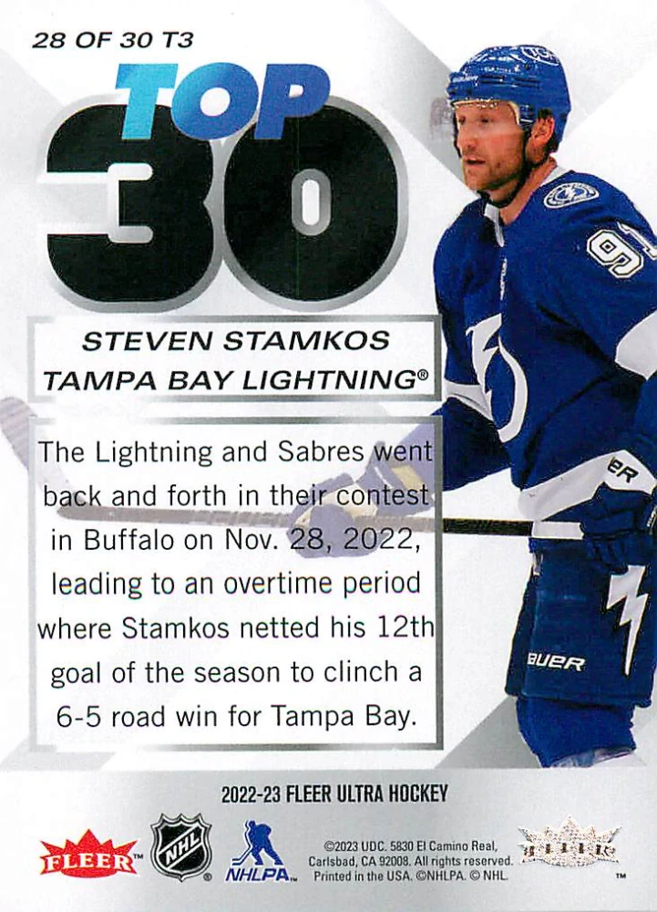 2022-23 UD Fleer Ultra - Steven Stamkos - Top 30 #28