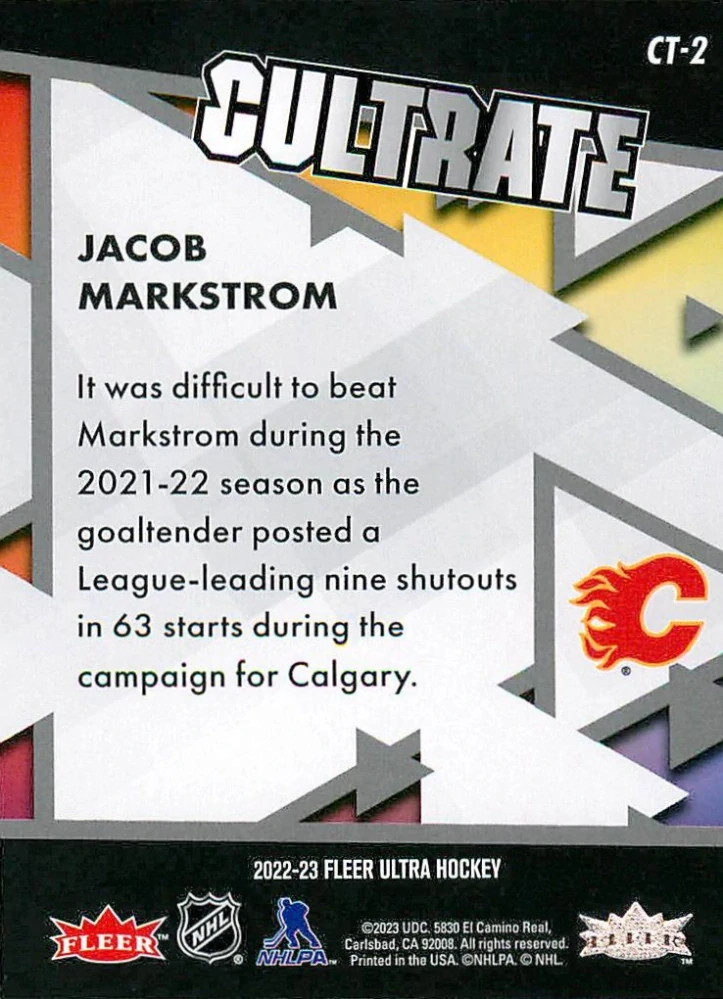 2022-23 UD Fleer Ultra - Jacob Markstrom - Cultrate #CT-2