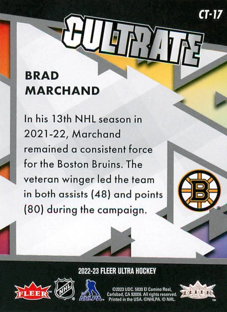 2022-23 UD Fleer Ultra - Brad Marchand - Cultrate #CT-17